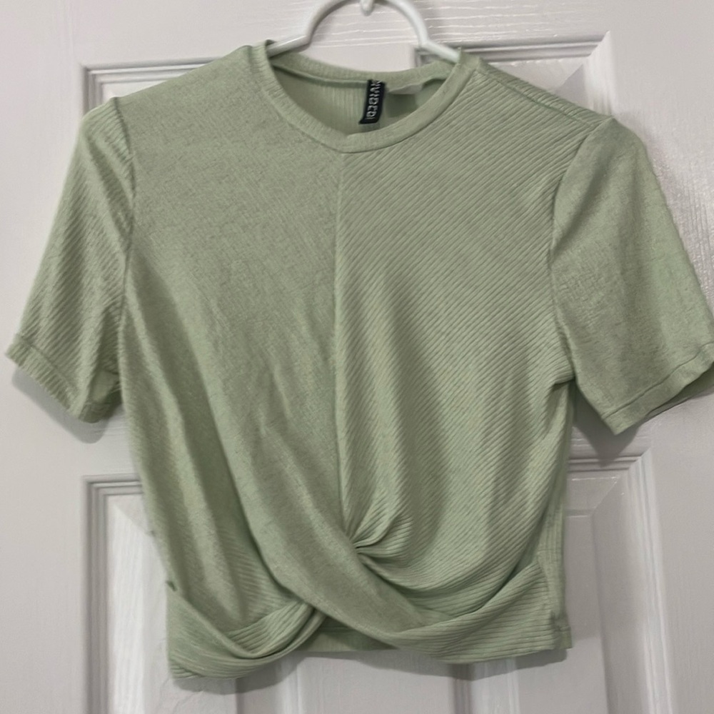 Green Twist Front Crop  Top